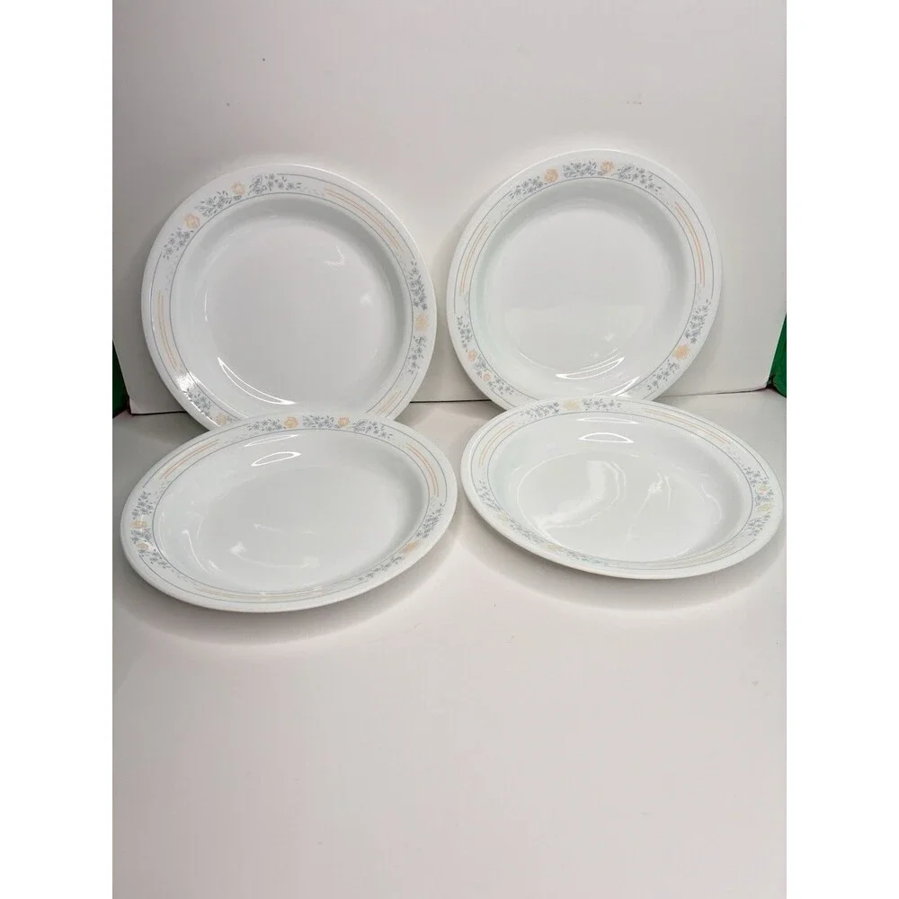 Corelle Apricot Grove Set of 4 Flat Rimmed Shallow Soup Salad Pasta Bowls 8.5